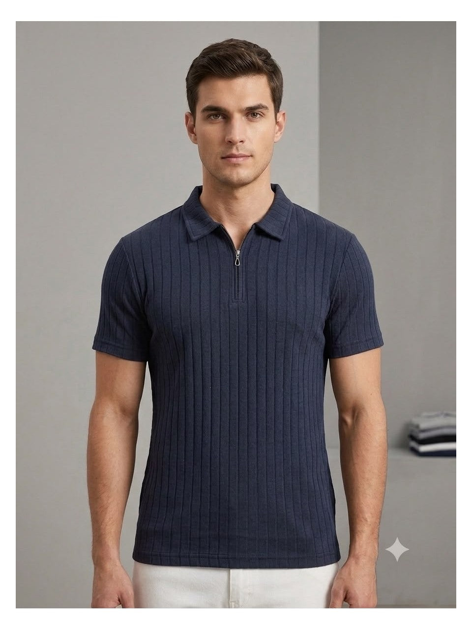 Vefa Erkek Önü Fermuarlı Jakarlı Polo Yaka